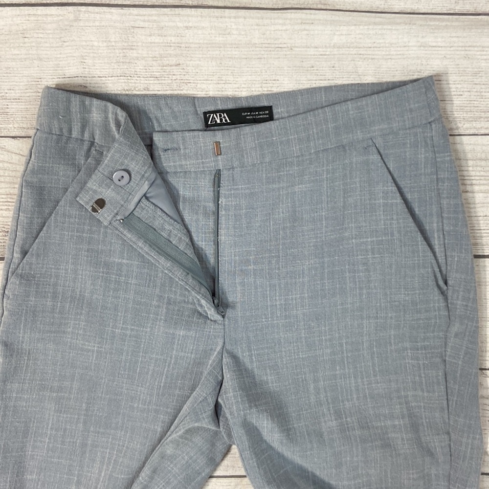 ZARA Blue Pattern Natural Waist Straight Leg Trouser Pants with pockets - Picture 14 of 16